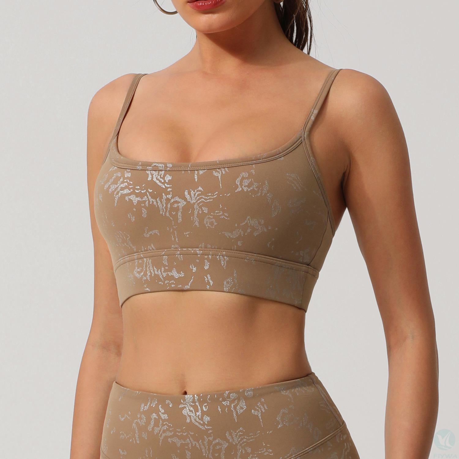 Women＇s beautiful back sports bra set, quick drying, breathable, sexy yoga top, fitness running, hot stamping - copy - copy