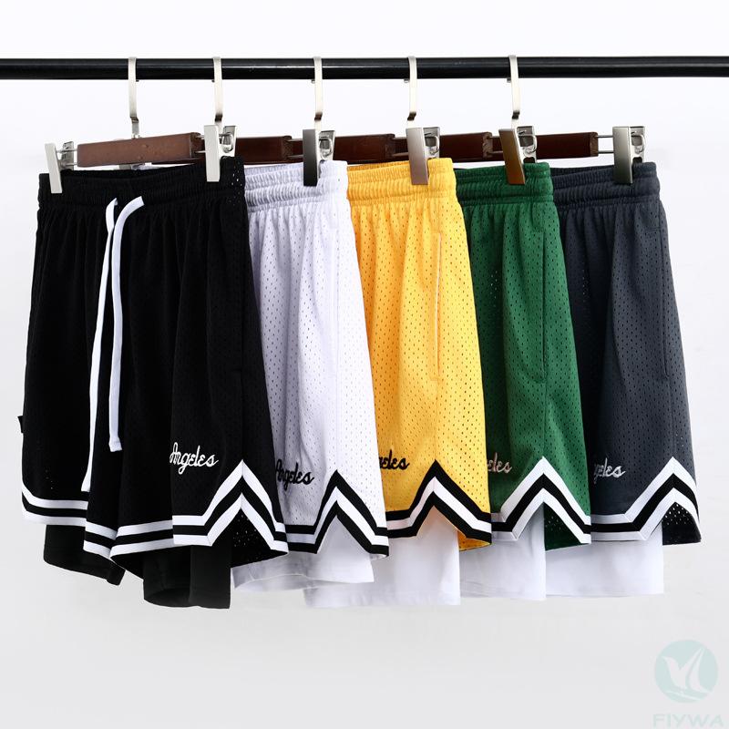 Shorts basketball three-point knee-length sports pants summer training fitness breathable mesh fake two-piece sports pants FLY-MD-001