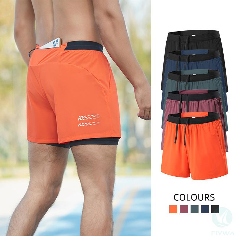 Running shorts men's quick-drying summer lining fake two-piece nylon double-layer shorts outdoor marathon three-quarter shorts FLY-MD-008