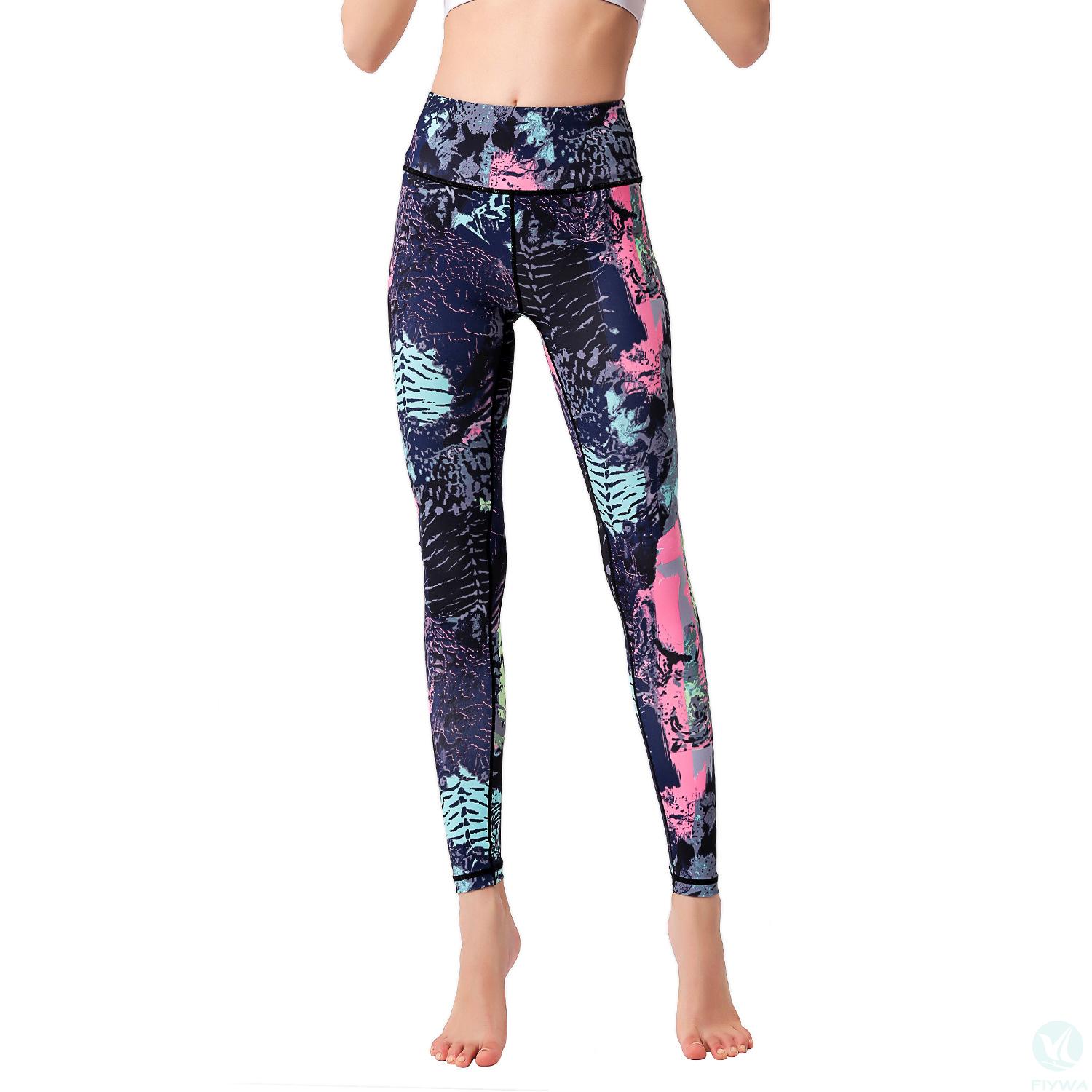 Cross border hot selling printed yoga pants for women, tight fitting high waisted lifting buttocks leggings, sports and fitness pants, high stretch yoga pants