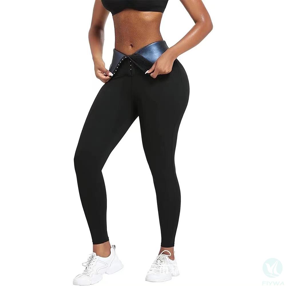 Cross border semi coated thick high waisted sports and fitness cropped pants with European and American breasted compression and sweat pants, waist cinching yoga pants