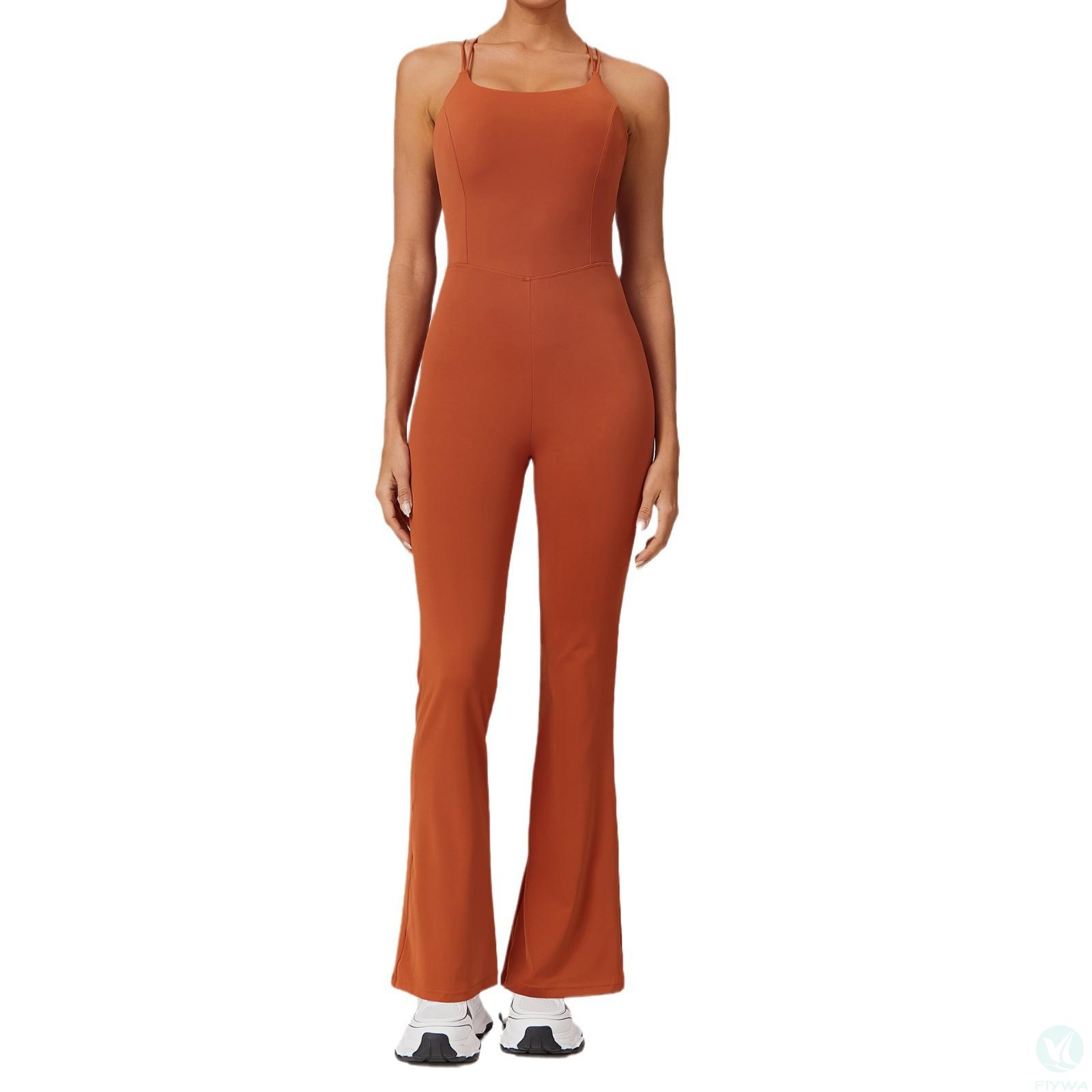 European and American one﹣piece yoga suit, tight fitting jumpsuit, casual trumpet dance and fitness jumpsuit with Elastic Compression Halter Neck