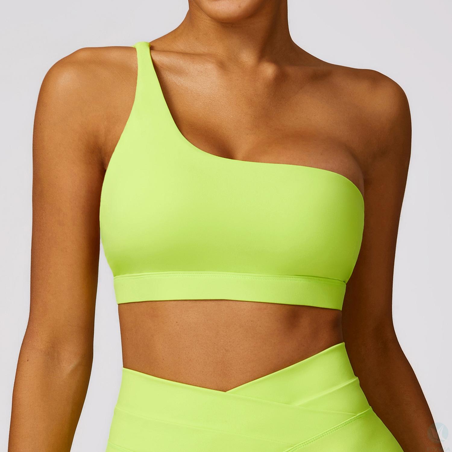 Women＇s lightweight sports bra, single shoulder gym fitness bra, backless yoga vest, tight fitting clothes, cut top, shock﹣absorbing sports bra