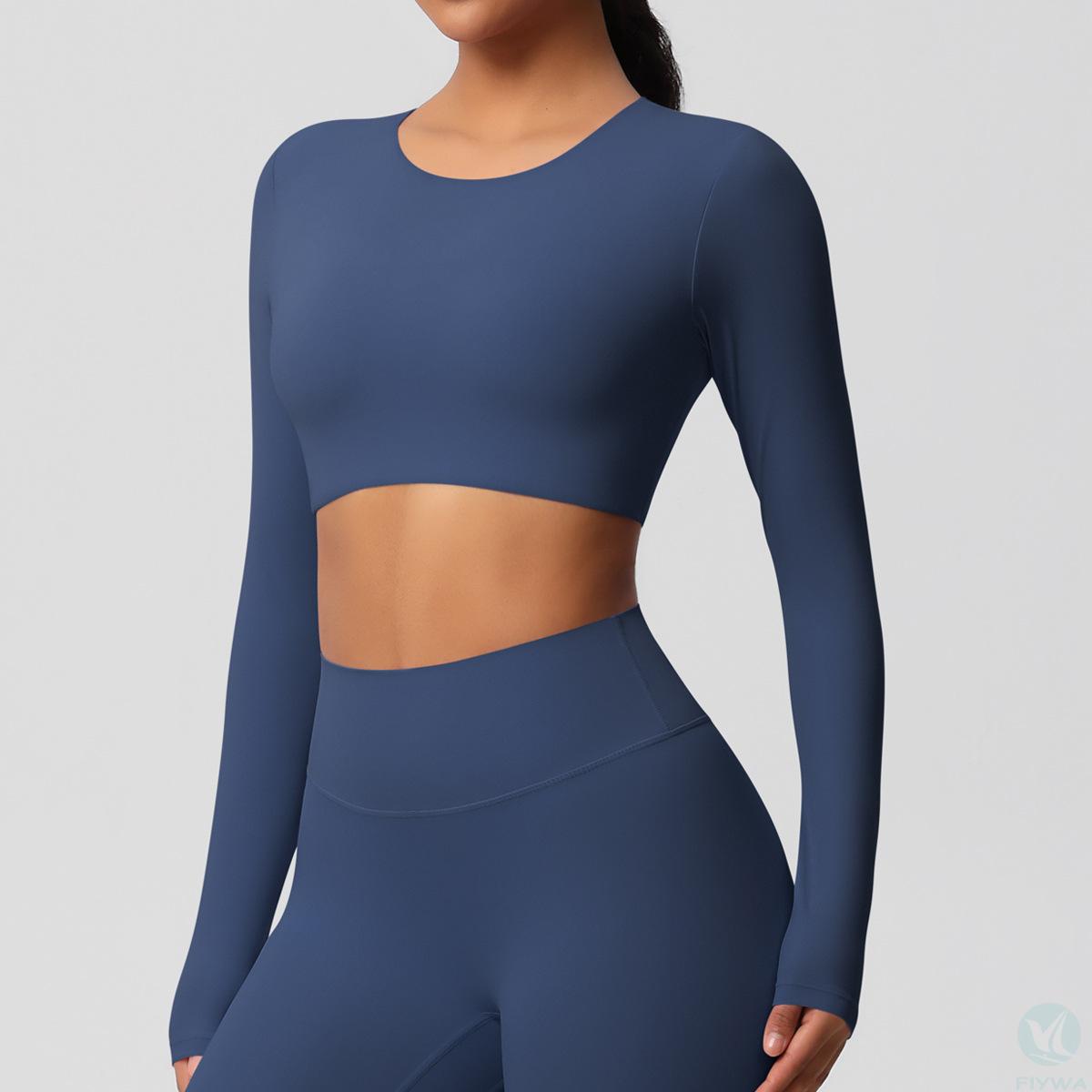 European and American winter sanding with chest cushion, long sleeved fitness clothes, tight fitting yoga clothes, Pilates running sports, long sleeved top