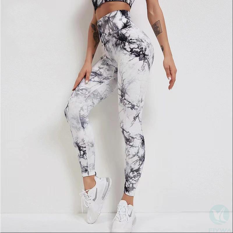 Cross border hot item from Europe and America, tie dye peach buttocks, outdoor sports, fitness training, yoga pants for women to show off their long legs