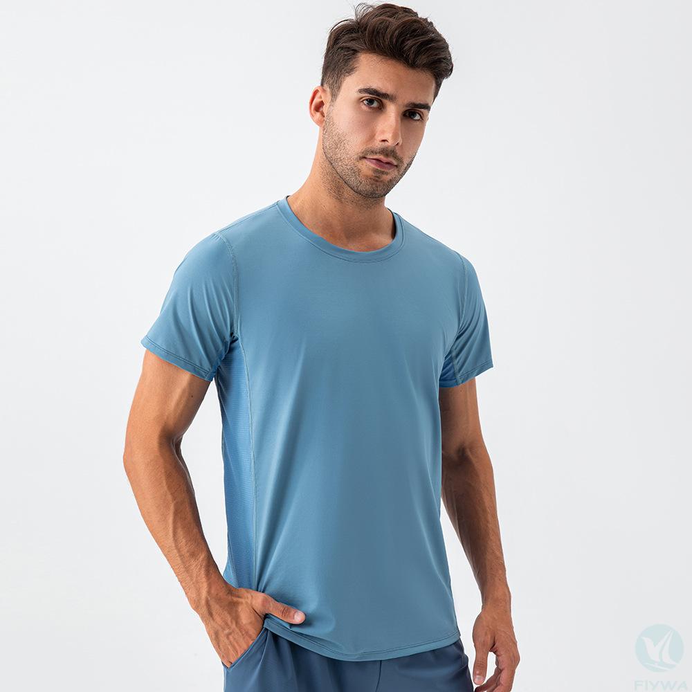 Men＇s cool fitness short sleeved mesh breathable quick drying sports T﹣shirt round neck loose running training top