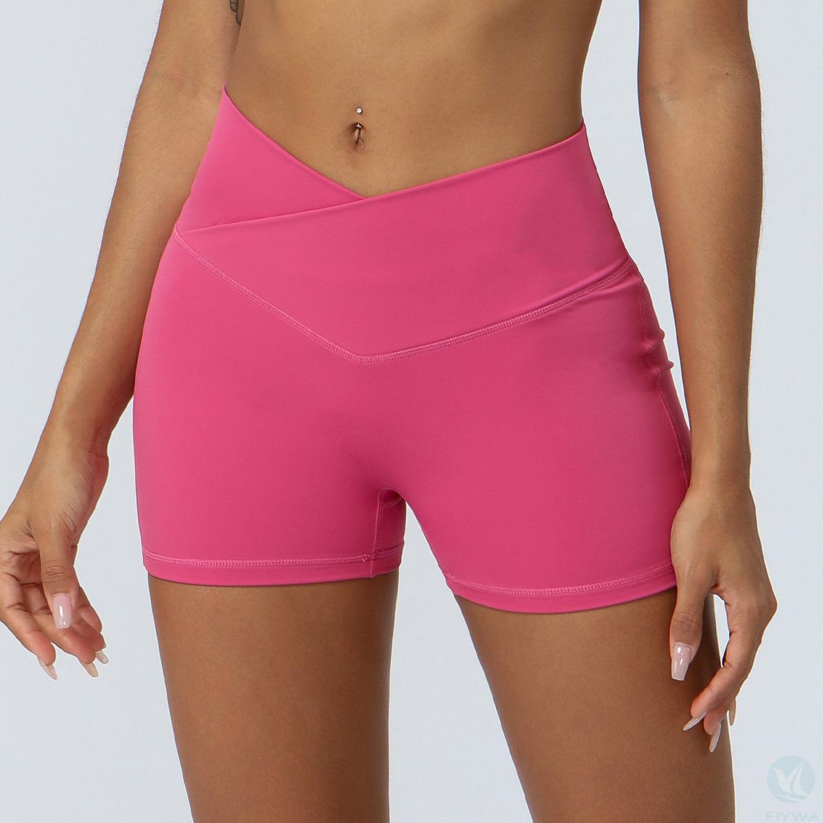 Women＇s high waisted fitness yoga shorts new summer breathable customized plus size running solid pattern