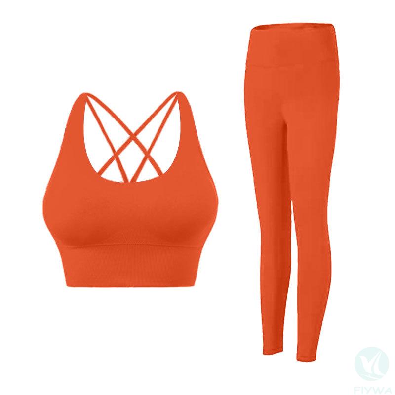 High quality women＇s gym wear solid pattern yoga set ﹣ sports fashion yoga leggings elastic waist bra pants