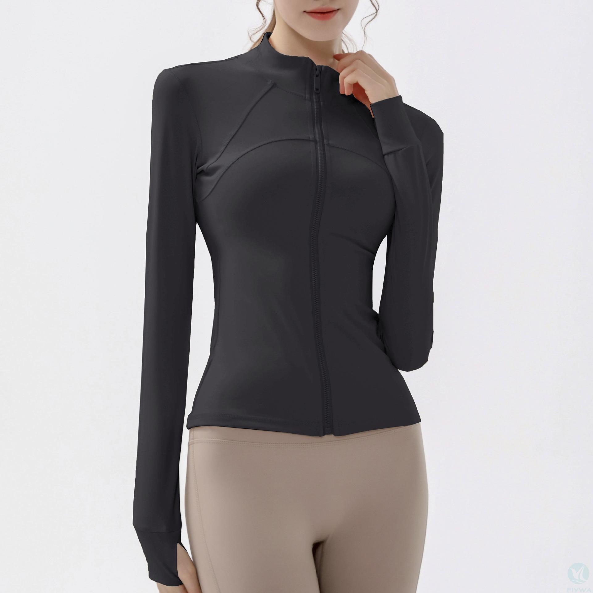 Women＇s autumn and winter ribbed slim fit long sleeved yoga jacket breathable outdoor fitness training top set