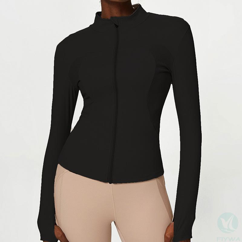 New women＇s yoga fitness jacket with good materials, sports zipper, autumn running, breathable and high elasticity sports top