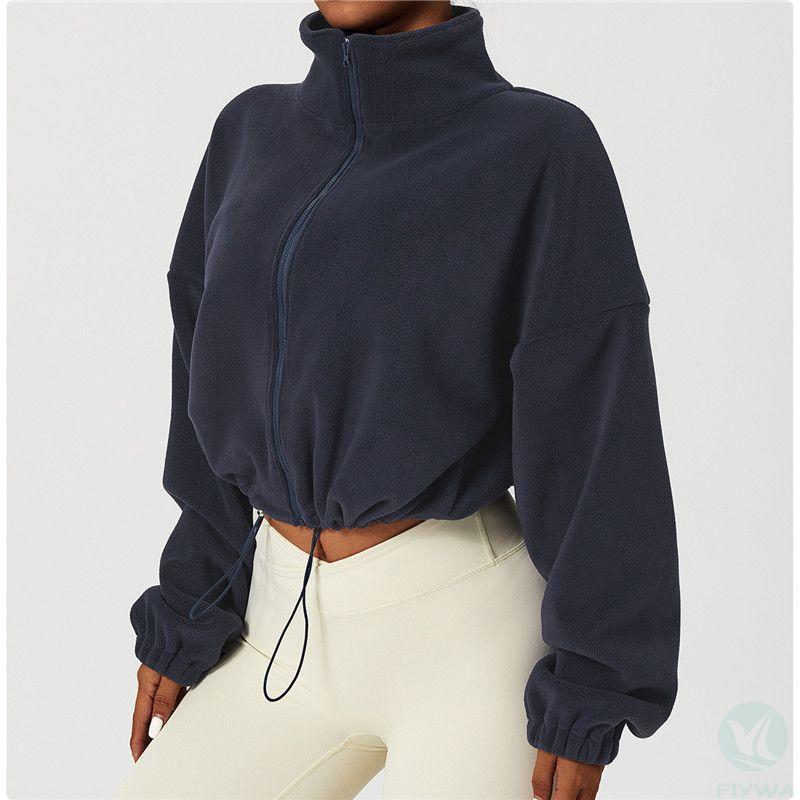 Winter Outdoor Lamb Fleece Sports Jacket Women＇s Autumn Stand up Collar Loose and Velvet Warm Casual Plush Jacket