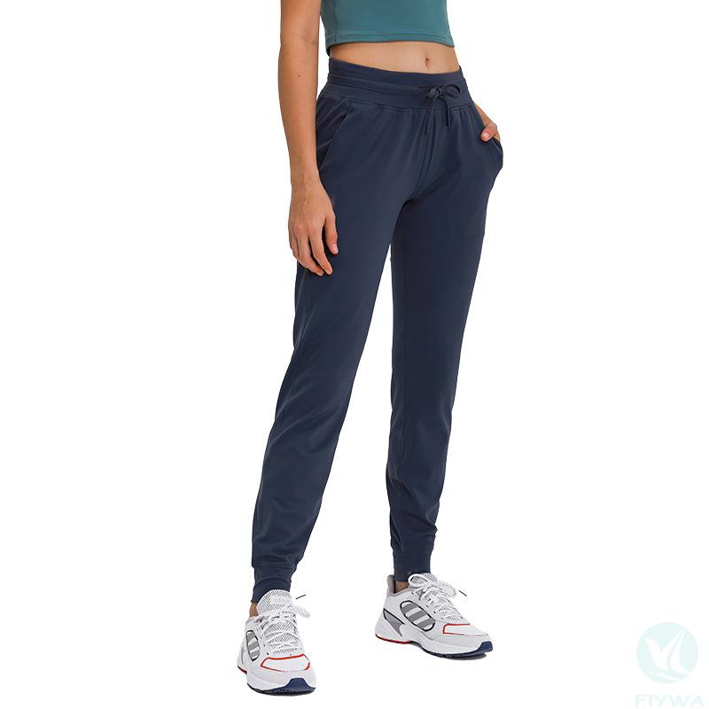 Cross disciplinary new high waisted Lulu yoga pants for women, quick drying loose running fitness pants, slimming and slimming foot sports pants