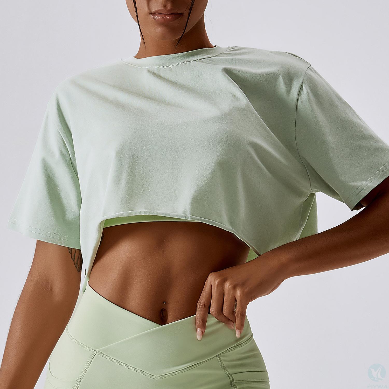 Casual women＇s solid blank cotton cut top t﹣shirt, women＇s summer short sleeved oversized cut top t﹣shirt