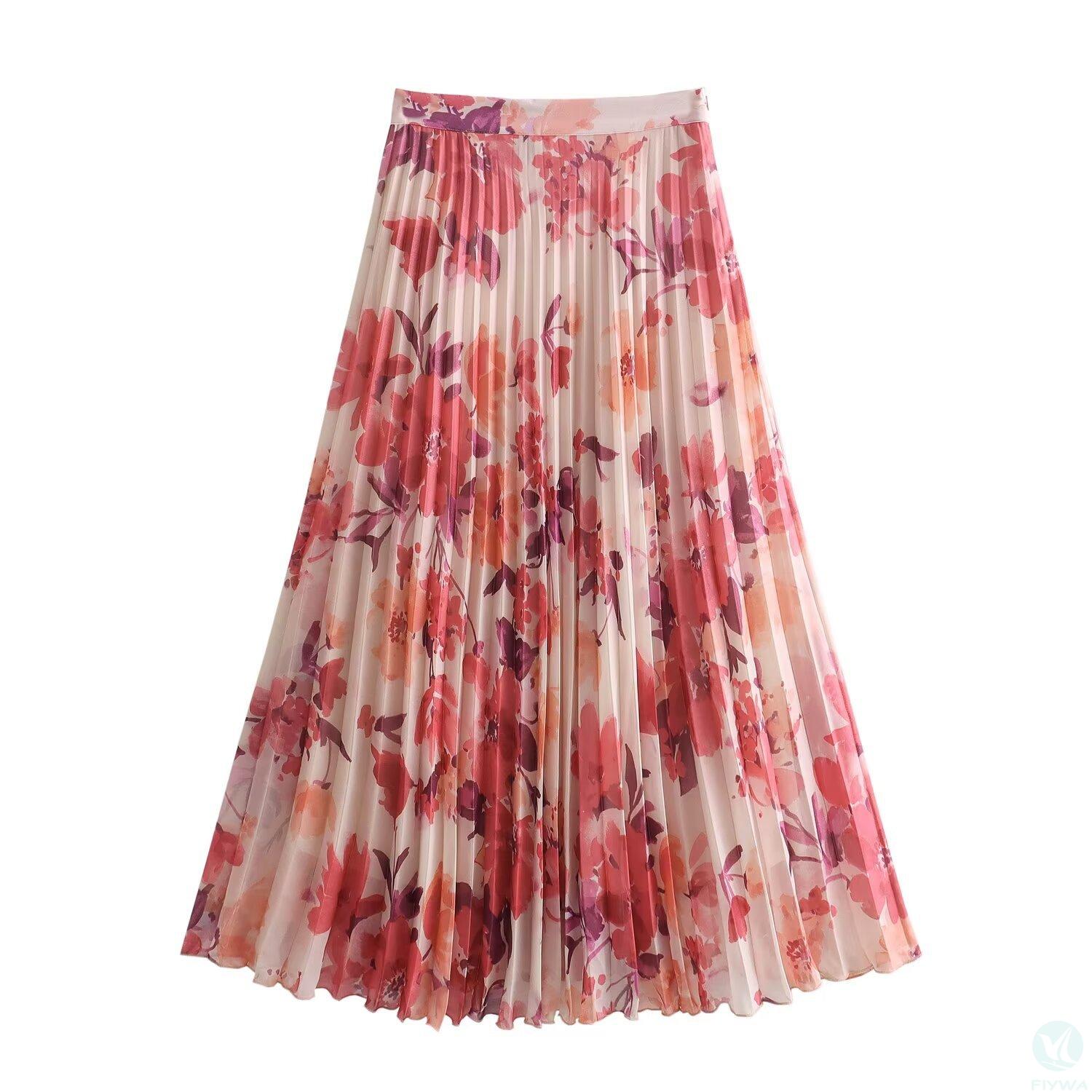 Autumn new full printed pleated skirt