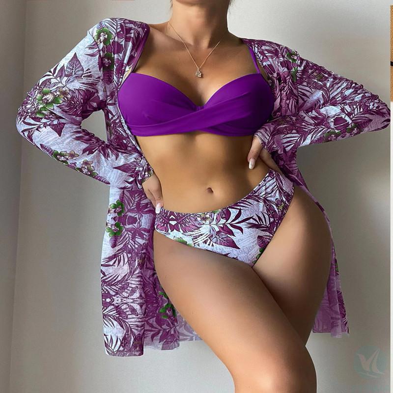 New bikini three piece printed beach cover swimsuit, women＇s sexy beach swimsuit