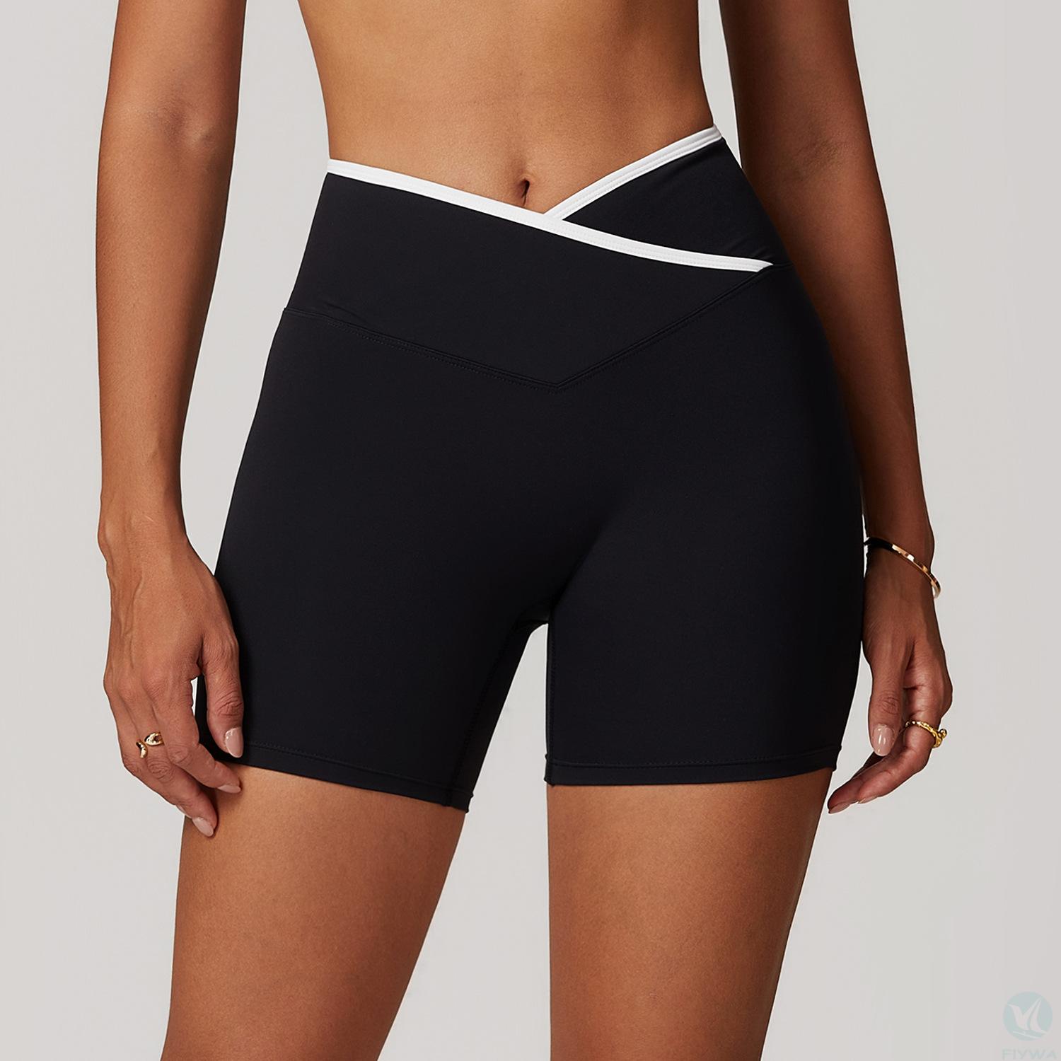 Cross high waisted yoga shorts, tight fitting nude feeling, peach hip lifting, European and American sports shorts, women＇s outdoor fitness pants