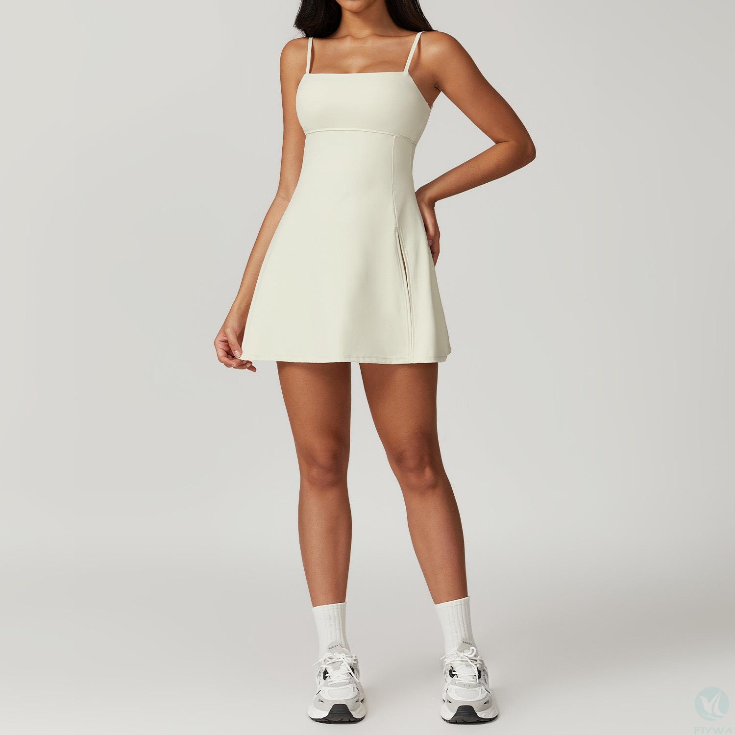 European and American new camisole jumpsuit with sexy back and chest cushion for outdoor sports and fitness, anti glare base tennis skirt