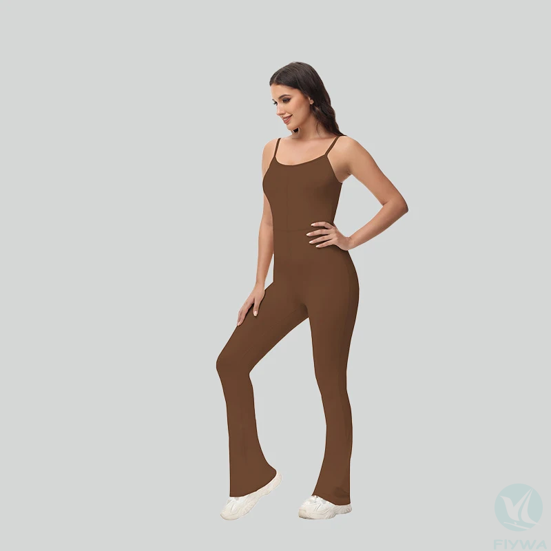 Custom Logo Women＇s Chic Jumpsuit Flare Yoga Leggings Yoga Fitness Wear v Back Jumpsuit Flared Women＇s Jumpsuit