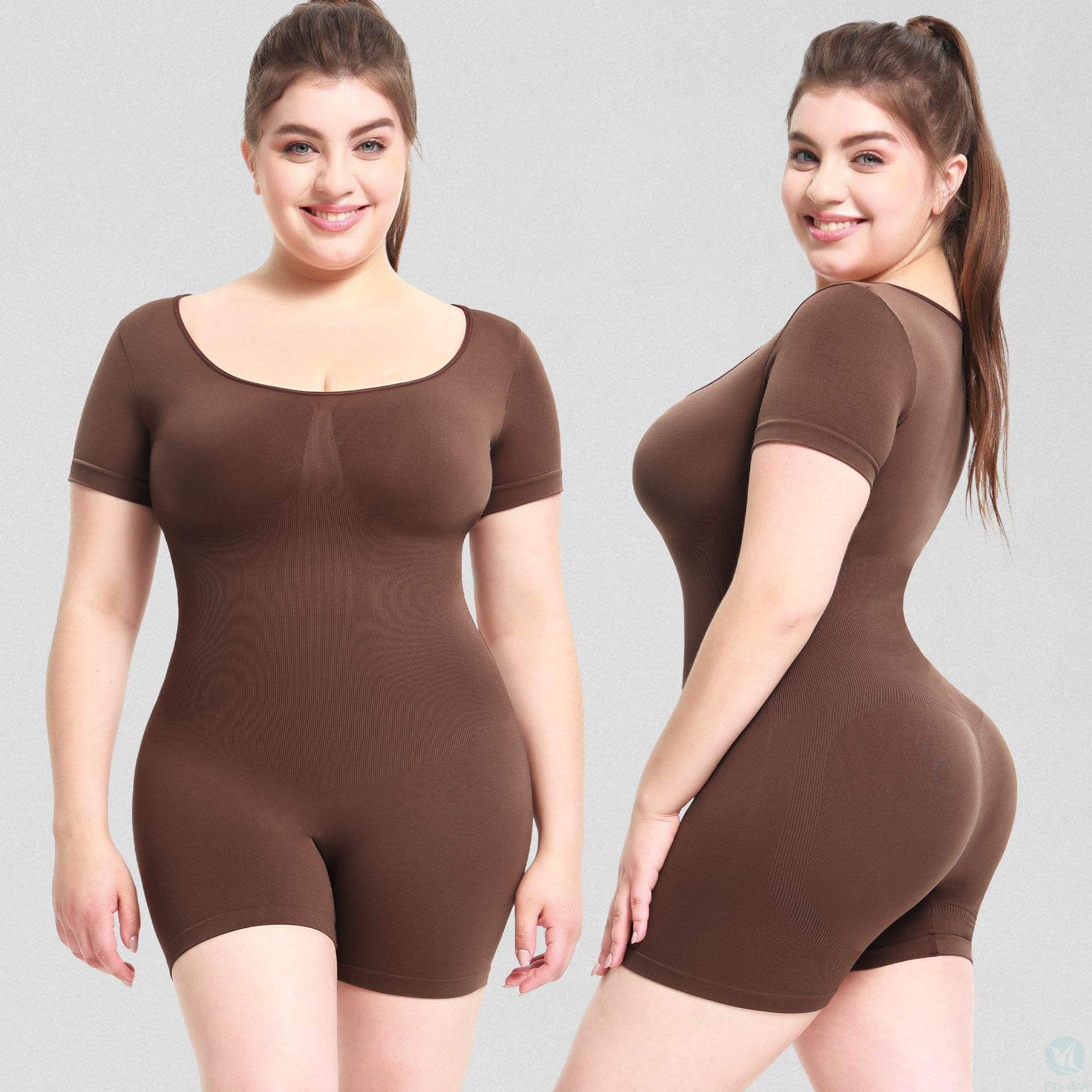 Customized black sports bodysuit plus size women＇s short sleeved bodysuit and seamless bodysuit design