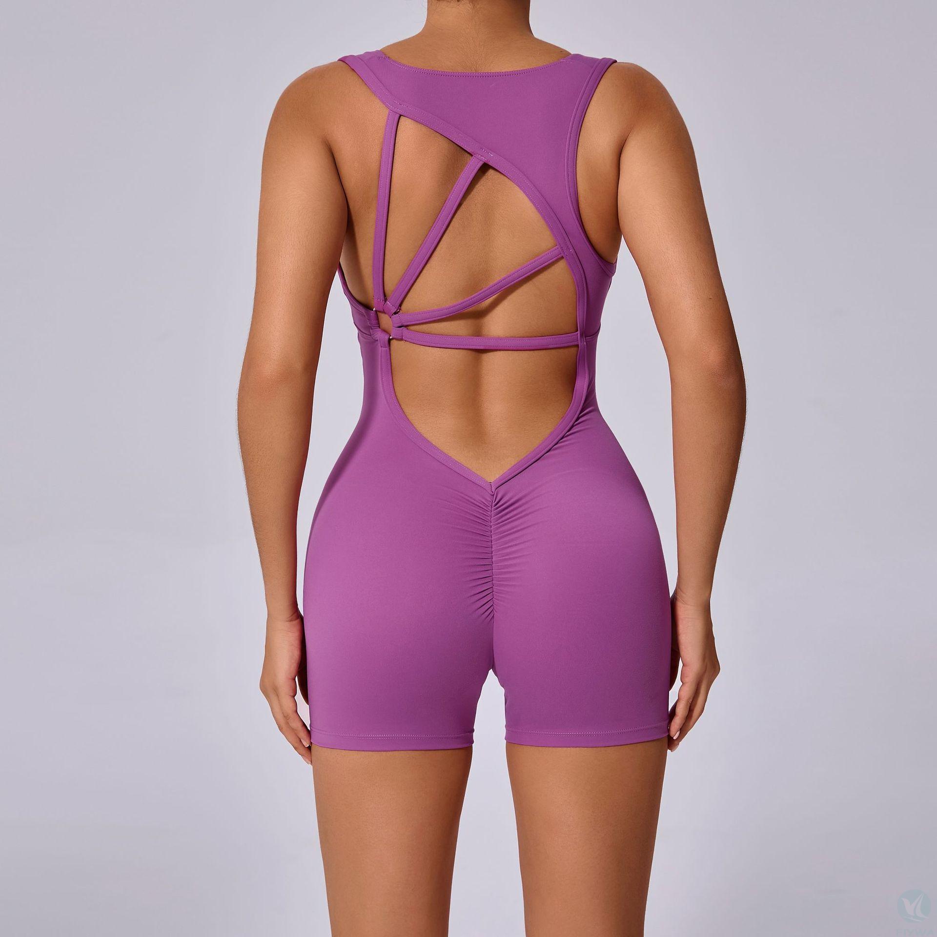 Women Backless Jumpsuit Breathable Short Workout Bodysuit Sleeveless Wear Dance Exercise Yoga Sweatpants Support Customization